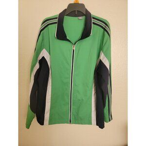 St. John's Bay Active Green, White, and Dark Blue Lightweight Zip Up Jacket Wome
